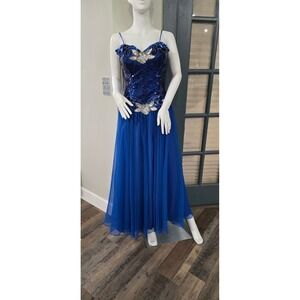 Alyce Designs Royal Blue Sequin Chiffon Prom Gown Sz 12 – Evening 80s Sea Dress